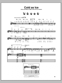 page one of Cold As Ice (Guitar Tab)