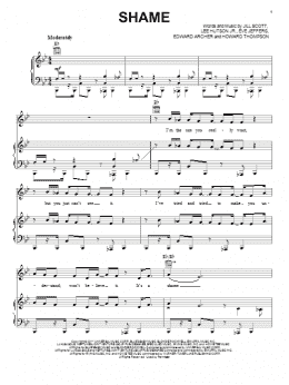 page one of Shame (Piano, Vocal & Guitar Chords (Right-Hand Melody))