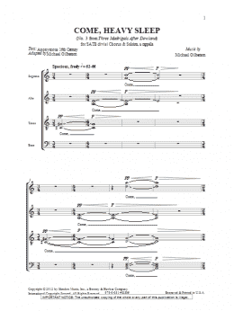 page one of Come, Heavy Sleep (SATB Choir)