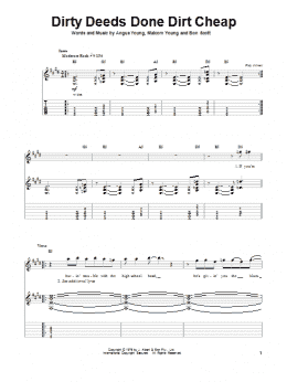 page one of Dirty Deeds Done Dirt Cheap (Guitar Tab (Single Guitar))