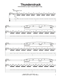page one of Thunderstruck (Guitar Tab (Single Guitar))
