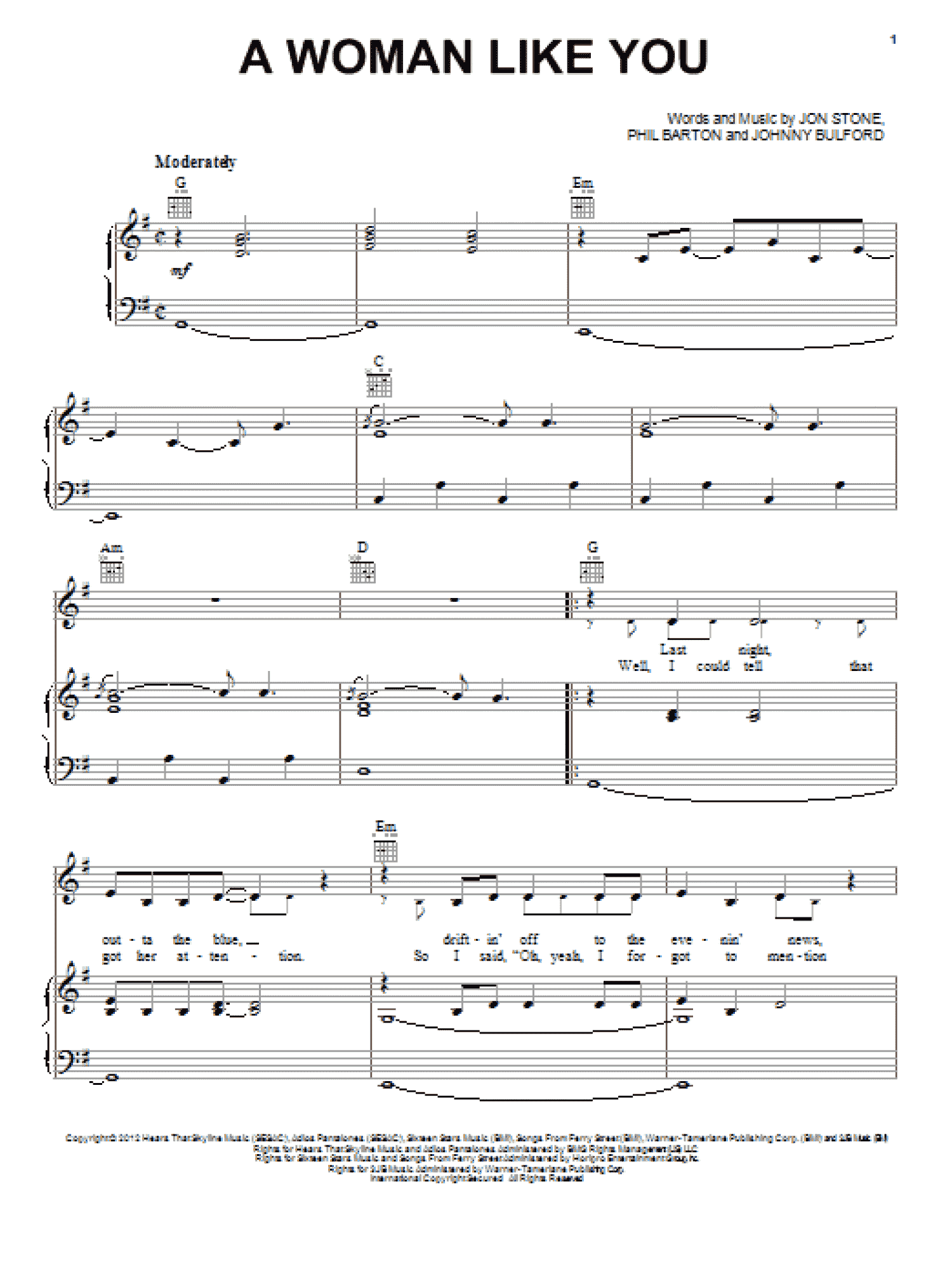 A Woman Like You (Piano, Vocal & Guitar Chords (Right-Hand Melody))
