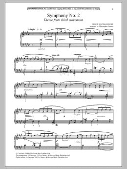 page one of Symphony No. 2, (Third Movement Theme) (Piano Solo)