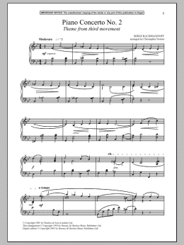 page one of Piano Concerto No. 2, (Third Movement Theme) (Piano Solo)