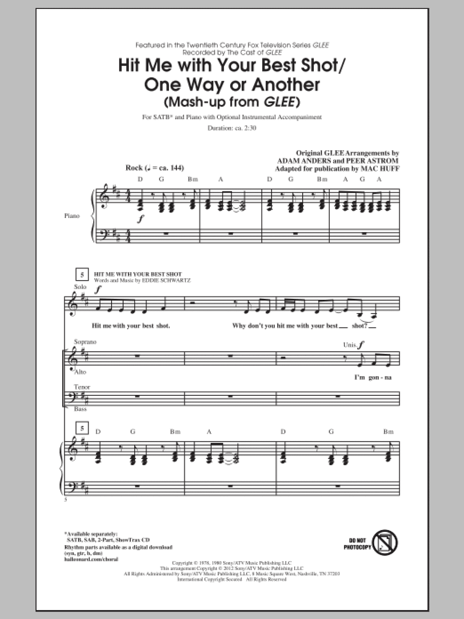 Hit Me With Your Best Shot / One Way Or Another (SATB Choir)
