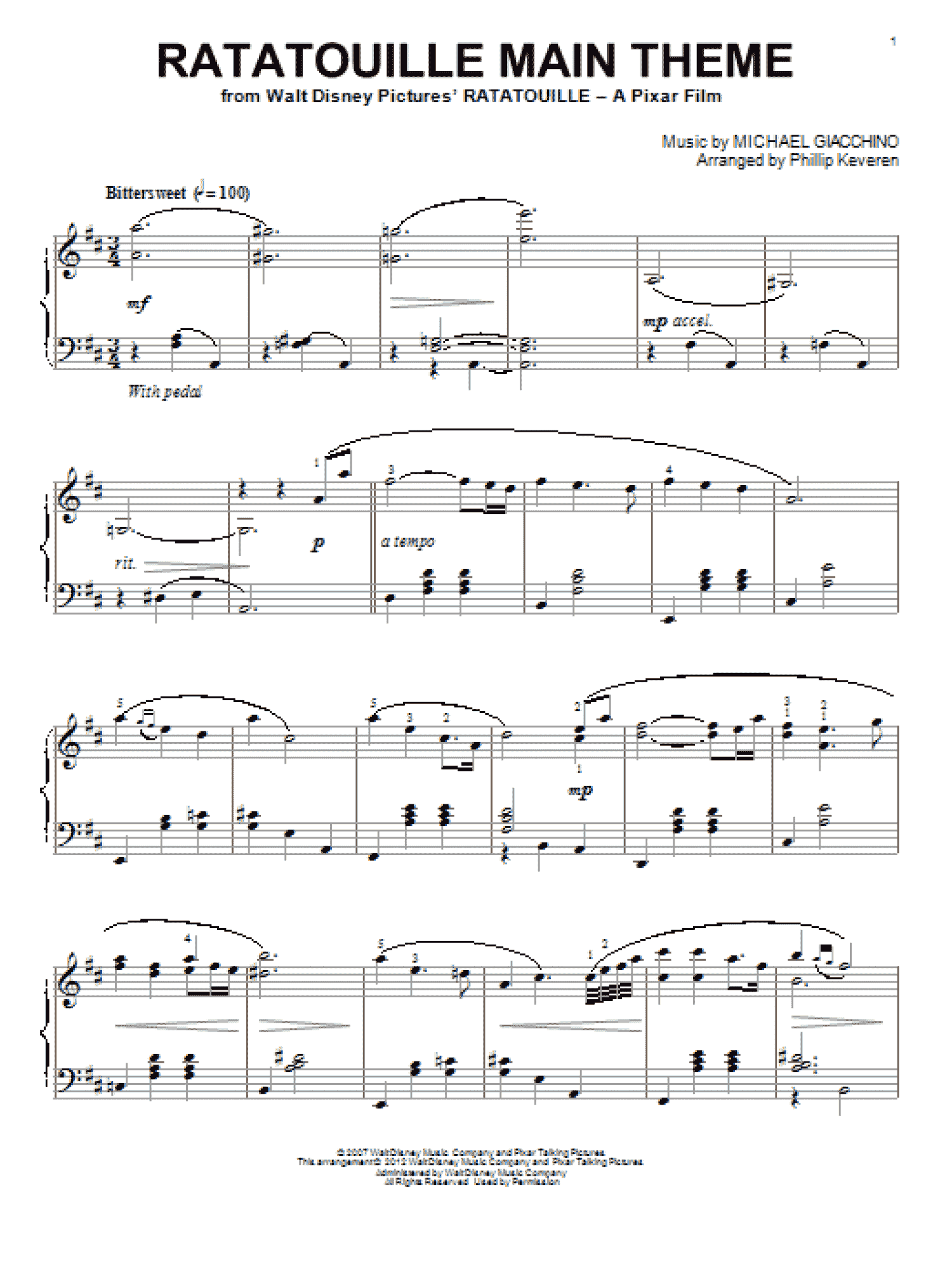 Ratatouille (Main Theme) [Classical version] (arr. Phillip Keveren) (Piano Solo)