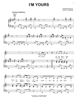 page one of I'm Yours (Piano, Vocal & Guitar Chords (Right-Hand Melody))