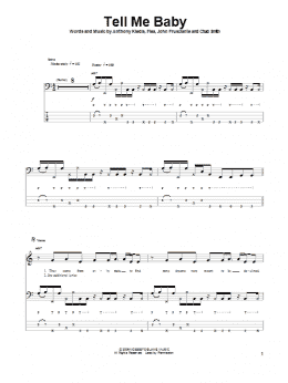 page one of Tell Me Baby (Bass Guitar Tab)