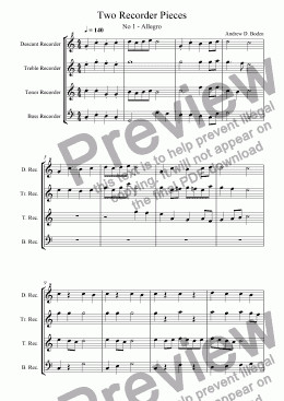 page one of Two Pieces for Recorder Quartet
