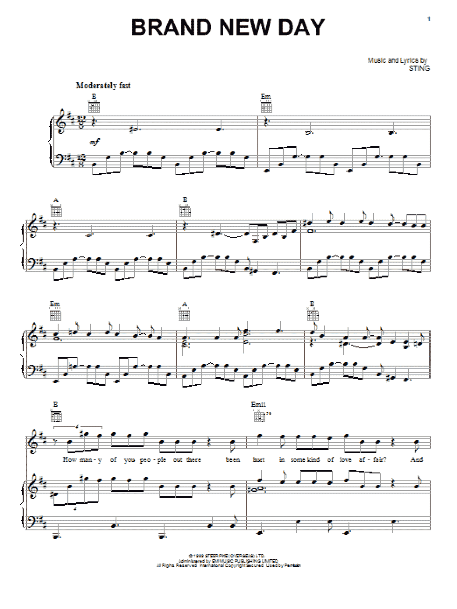 Brand New Day (Piano, Vocal & Guitar Chords (Right-Hand Melody))