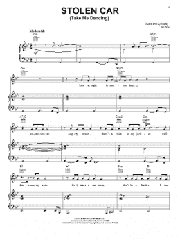 page one of Stolen Car (Take Me Dancing) (Piano, Vocal & Guitar Chords (Right-Hand Melody))