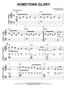 page one of Hometown Glory (Big Note Piano)