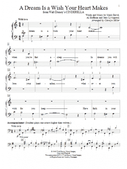 page one of A Dream Is A Wish Your Heart Makes (from Cinderella) (arr. Carolyn Miller) (Educational Piano)