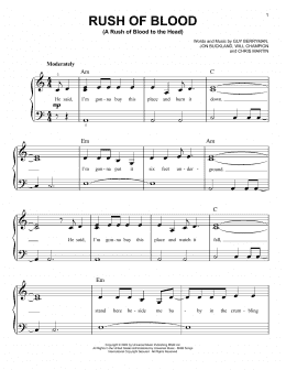 page one of Rush Of Blood (A Rush Of Blood To The Head) (Easy Piano)