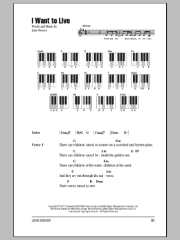 page one of I Want To Live (Piano Chords/Lyrics)