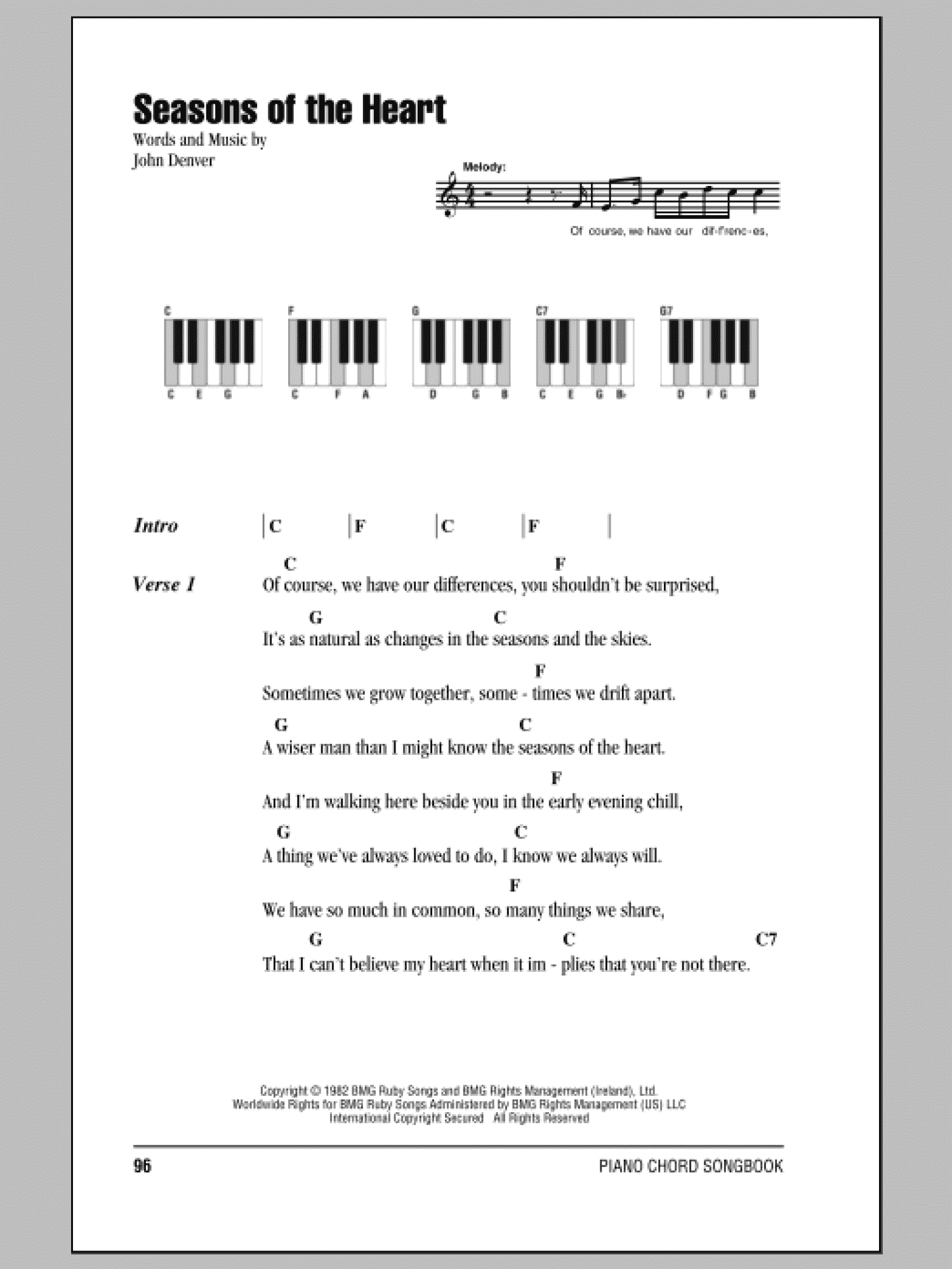 Seasons Of The Heart (Piano Chords/Lyrics)