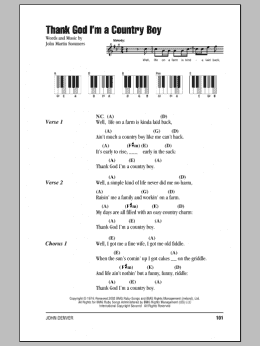 page one of Thank God I'm A Country Boy (Piano Chords/Lyrics)