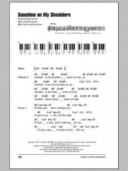 page one of Sunshine On My Shoulders (Piano Chords/Lyrics)