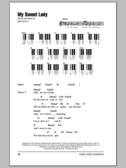 page one of My Sweet Lady (Piano Chords/Lyrics)