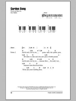page one of Garden Song (Piano Chords/Lyrics)