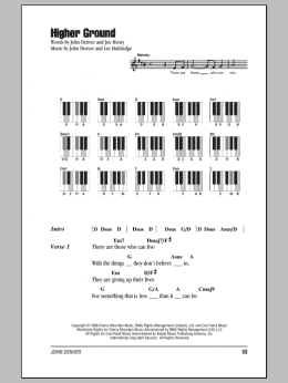 page one of Higher Ground (Piano Chords/Lyrics)