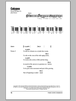 page one of Calypso (Piano Chords/Lyrics)