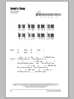 page one of Annie's Song (Piano Chords/Lyrics)