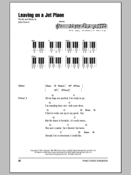 page one of Leaving On A Jet Plane (Piano Chords/Lyrics)