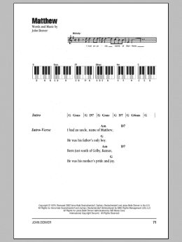page one of Matthew (Piano Chords/Lyrics)