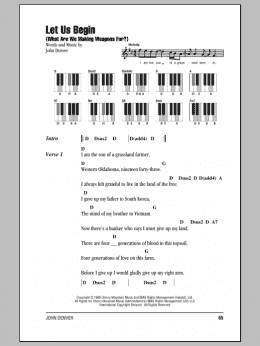 page one of Let Us Begin (What Are We Making Weapons For?) (Piano Chords/Lyrics)