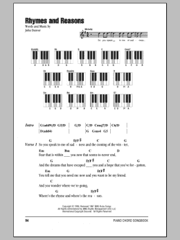 page one of Rhymes And Reasons (Piano Chords/Lyrics)
