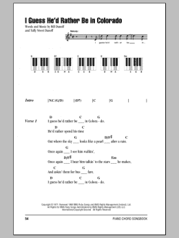 page one of I Guess He'd Rather Be In Colorado (Piano Chords/Lyrics)