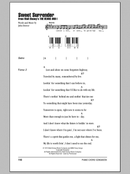 page one of Sweet Surrender (Piano Chords/Lyrics)