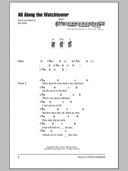 page one of All Along The Watchtower (Ukulele Chords/Lyrics)