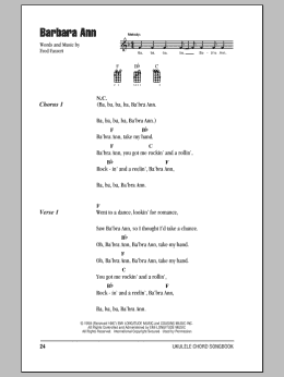 page one of Barbara Ann (Ukulele Chords/Lyrics)