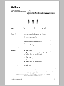 page one of Get Back (Ukulele Chords/Lyrics)