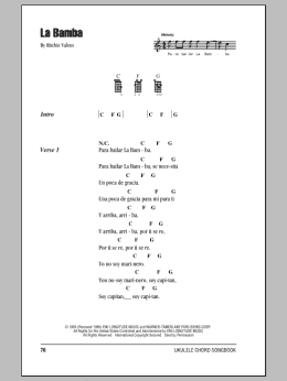 page one of La Bamba (Ukulele Chords/Lyrics)