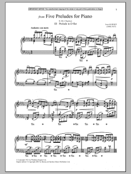page one of Five Preludes For Piano, III. Prelude In D-Flat (Piano Solo)