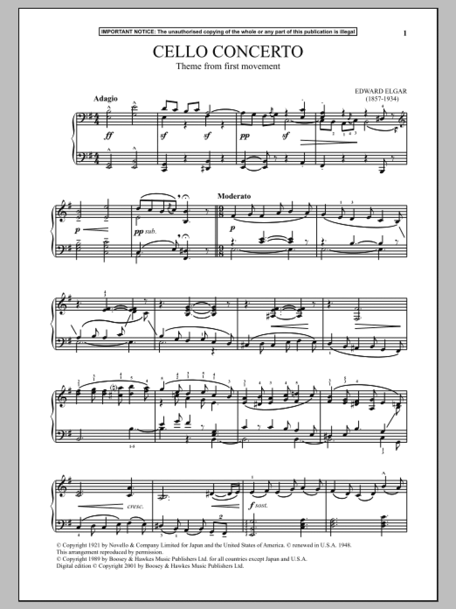Cello Concerto In E Minor, Op. 85 (First Movement Theme) (Piano Solo)