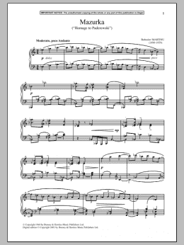 page one of Mazurka, H284 (Homage To Paderewski) (Piano Solo)