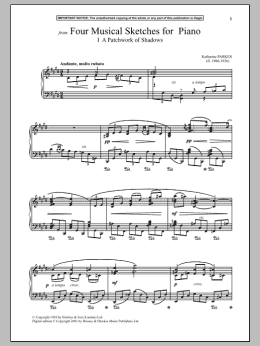 page one of Four Musical Sketches For Piano, A Patchwork Of Shadows (Piano Solo)