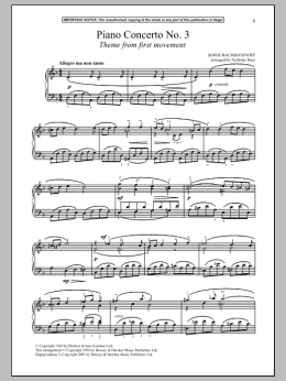 page one of Piano Concerto No. 3, (First Movement Theme) (Piano Solo)