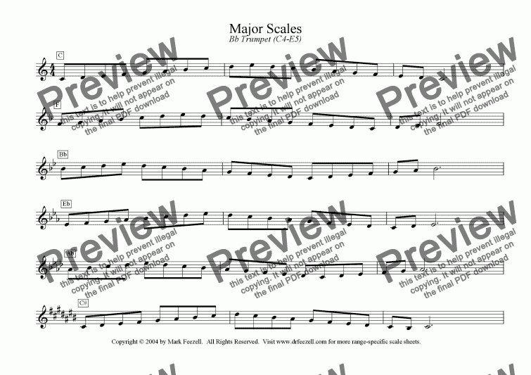 12 Major Scales Trumpet Finger Chart