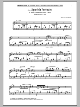 page one of Spanish Preludes, 6. Los Sacramentos De Amor (Sacraments Of Love) (Piano Solo)
