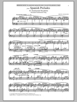 page one of Spanish Preludes, 10. Sentimental Decadente (Decadent Sentimental Song) (Piano Solo)