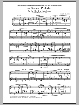 page one of Spanish Preludes, 7a. Del Olor De La Hierbabuena (From The Scent Of The Mint) (Piano Solo)