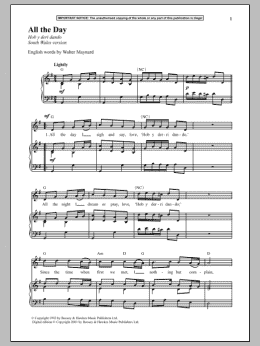 page one of All The Day (South Wales Version) (Piano & Vocal)