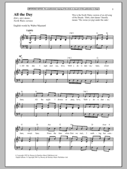 page one of All The Day (North Wales Version) (Piano & Vocal)