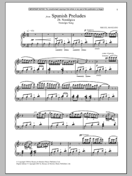 page one of Spanish Preludes, 2b. Nostalgica (Nostalgic Song) (Piano Solo)