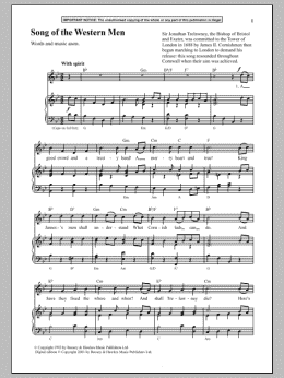 page one of Song Of The Western Men (Piano & Vocal)